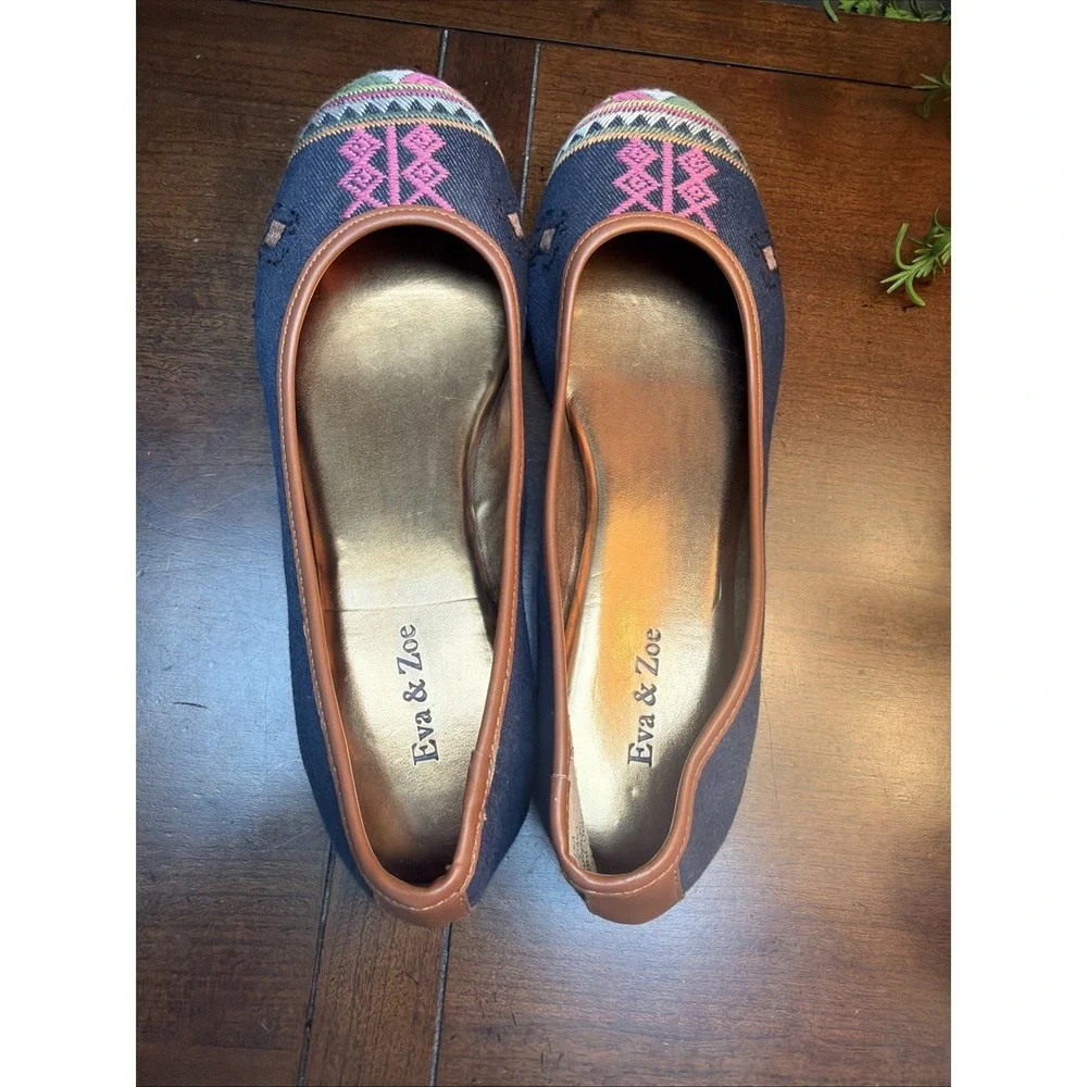 Eva & Zoe Woven Tapestry Denim Embroidered Giselle Flats Sz 7